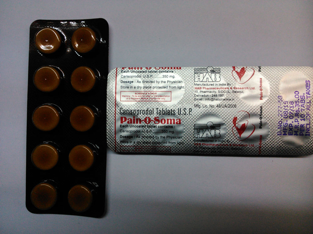 (generic Soma) Carisoprodol 350 mg tablets, a muscle relaxant, pain killer, and sleep aid.