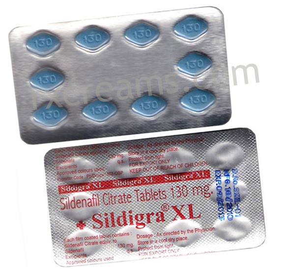 Sildigra XL sildenafil citrate 130 mg tablets, made by RSM Pharmaceuticals.