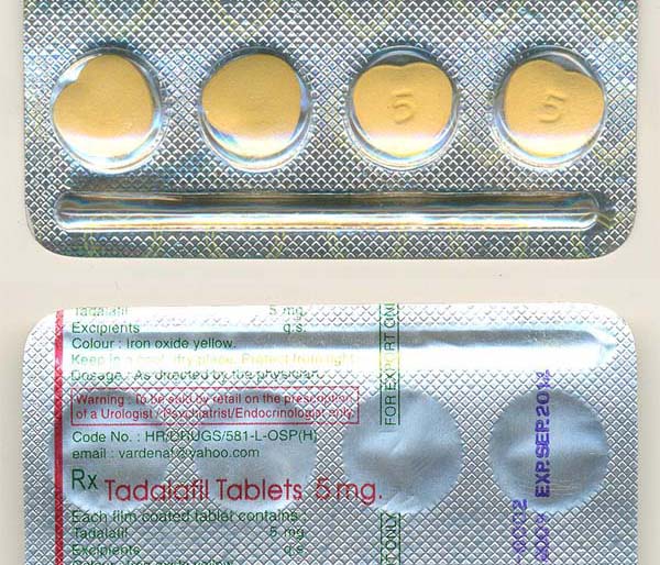 Generic 5 mg (daily use) Tadalafil tablets. By RSM Pharmaceuticals.